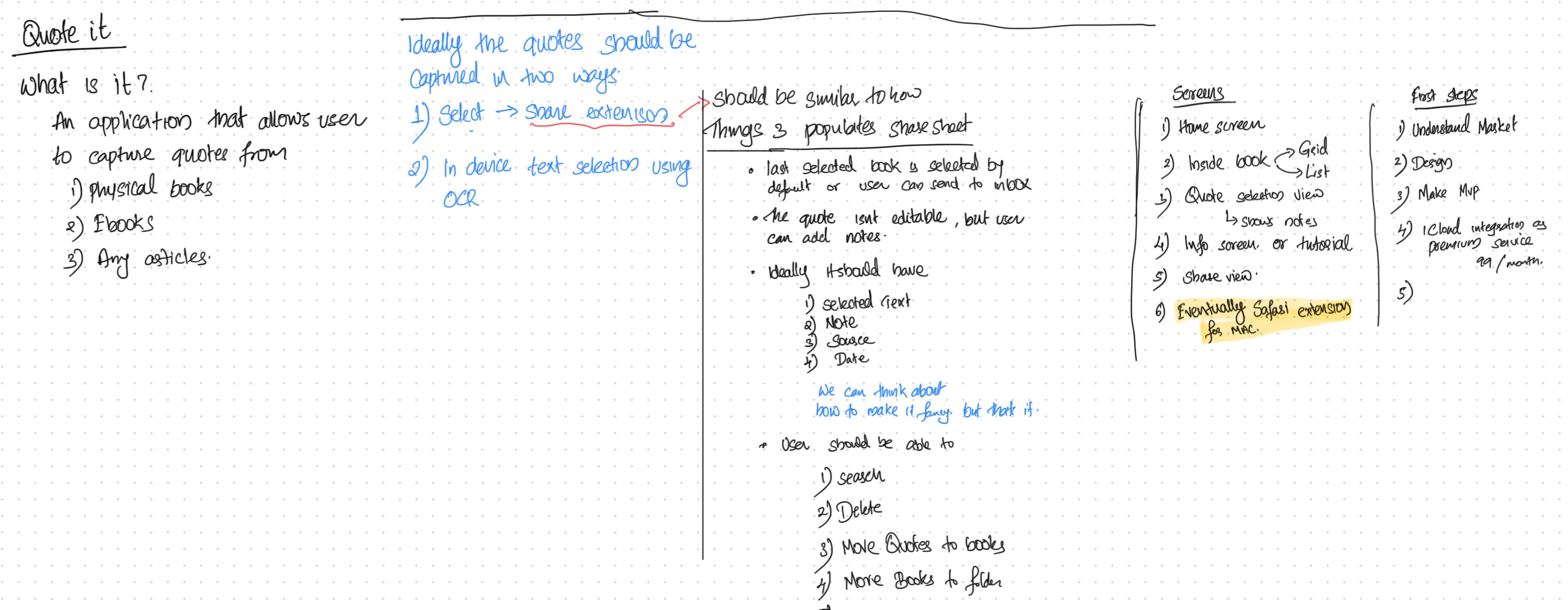 My first Freeform sketch of QuoteIt: what it is, the two ways to capture a quote, the rules for saving one, the screens, and the first steps
