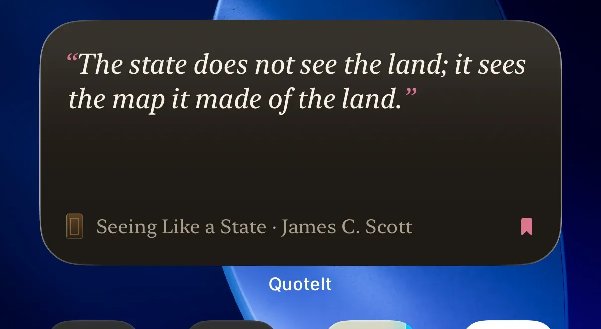 The medium QuoteIt widget, showing a bookmarked quote with its book and author along the bottom